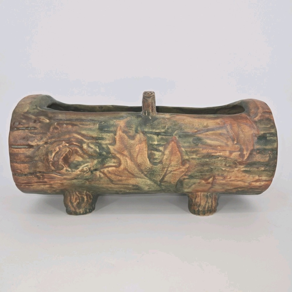 Antique Weller Pottery Woodcraft Oak Leaf Faux Bois Log Planter 1920s 10" - Picture 3 of 8